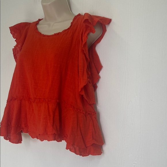 Anthropologie - Maeve Cascade Orange Ruffled Short Sleeve Blouse Size Small - Picture 6 of 10
